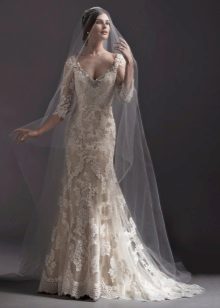 Robe de mariée sirène avec manche en dentelle ivoire