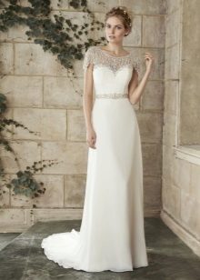 Robe de mariée en dentelle ouverte avec manches et dentelle