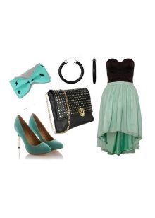 Robe turquoise noire et accessoires