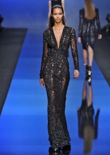 Robe de soirée noire en guipure