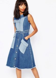 Robe en jean bicolore