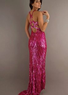 Robe longue fuchsia coupe inhabituelle de paillettes