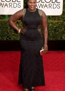 Robe longue de soirée noire à empiècements dorés pour femmes obèses