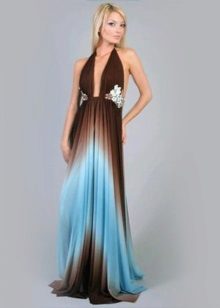 Robe marron avec bleu