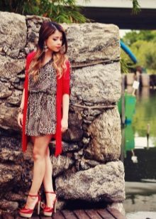 Robe léopard marron avec gilet rouge
