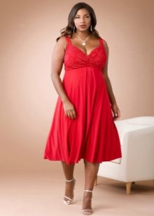 Robe rouge silhouette longue sous le genou pour les femmes obèses