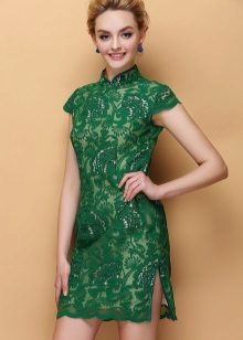Robe courte en dentelle verte qipao