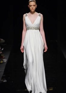 Robe grecque blanche avec draperie et strass