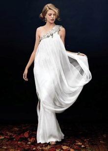 Robe de mariée une épaule avec strass dans le style grec