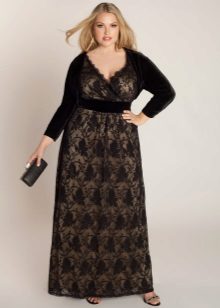 Robe longue en dentelle combinée avec du velours pour femmes obèses (filles)