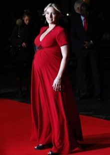 Robe longue rouge à manches courtes pour femme enceinte