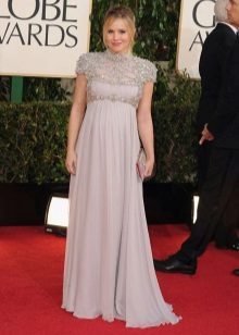 Robe longue gris clair à manches courtes pour femme enceinte