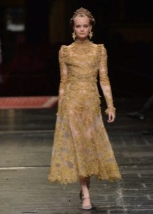Robe Midi Guipure Dorée