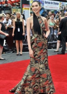 Robe longue camouflage avec empiècements couleur carotte