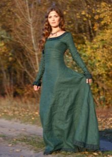 Robe longue en lin avec bordure en dentelle