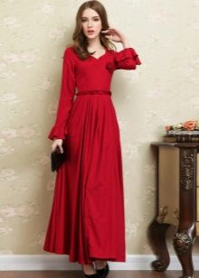 Robe longue en lin rouge