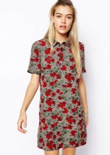 Robe polo grise à imprimé floral rouge