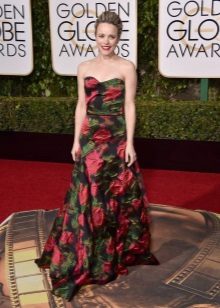 Robe bustier noire longue au sol avec roses