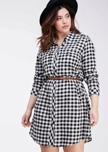Robe chemise à carreaux pour femmes obèses avec ceinture et chapeau