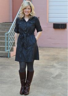 Robe chemise décontractée à pois noir
