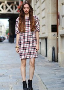 Robe coupe droite en tartan blanc