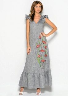 Robe longue en lin gris