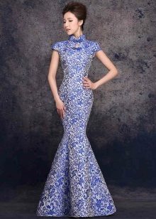 robe bleue en brocart sirène