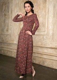 Robe longue en popeline à motif fin