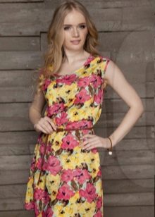 robe en popeline dans des tons jaune-rouge