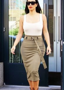 Jupe longue crayon couleur marais