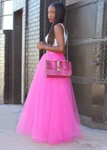 Jupe longue multicouche rose