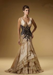 robe sirène en taffetas noir doré