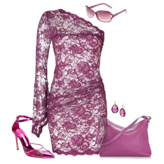 Robe en dentelle violette avec accessoires ton sur ton