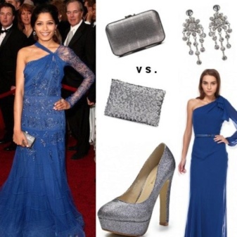 Chaussures d'argent à une robe bleue
