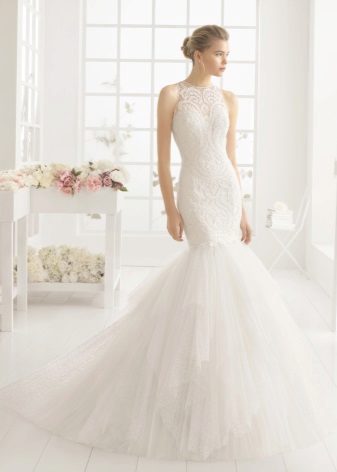Robe de mariée en tulle et dentelle sirène fermée
