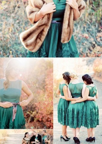 Vestido esmeralda - combinação com bege - arco