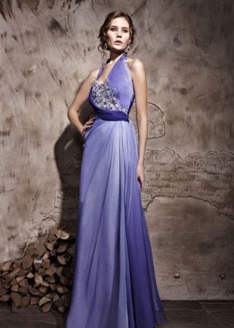 Robe de soirée violette à la grecque