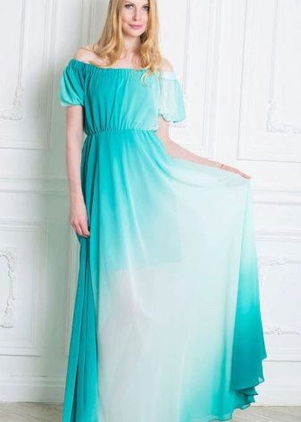 Robe de soirée turquoise avec dégradé blanc
