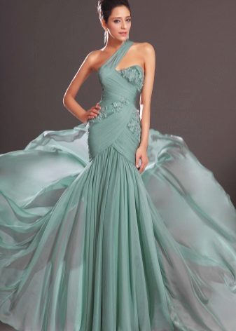 Robe de soirée d'été verte avec dentelle
