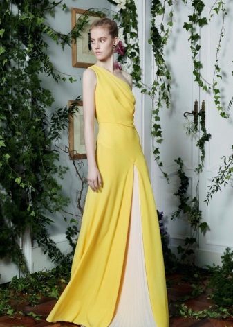 Robe de soirée jaune avec un insert blanc