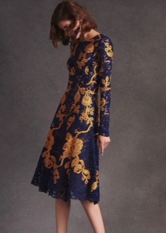 Robe en dentelle jaune-bleu