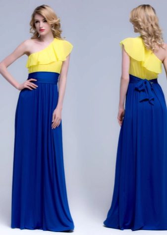Robe de soirée jaune et bleue