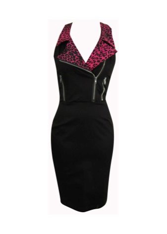Robe noire à imprimé léopard rouge