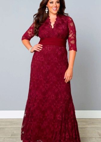 Longue robe marron rouge avec col en v pour femmes obèses