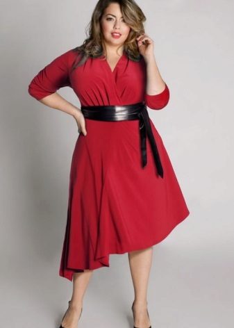 Robe en maille A-line rouge pour femmes obèses