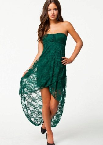 Robe bandeau verte mi-longue avec jupe asymétrique