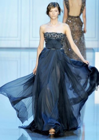 robe de soirée en taffetas bleu marine