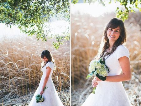 Fermé dans une robe de mariée modeste