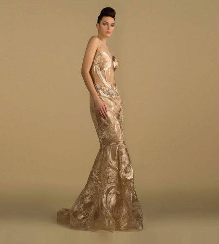 Robe de soirée beige du créateur Saiid Kobeisy