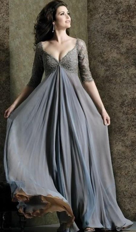 Robe de soirée grise empire pour la pleine